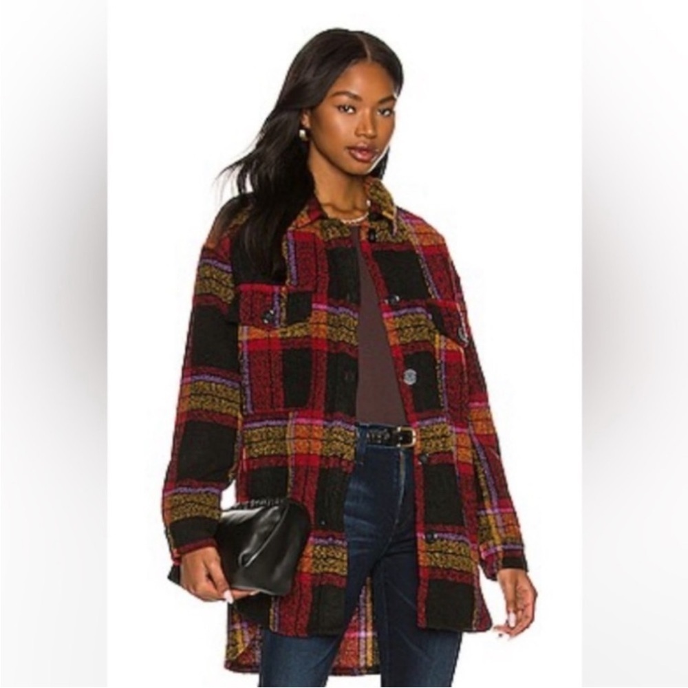 For the Republic Boucle Plaid Jacket Wool Blend Red/Black Size Large